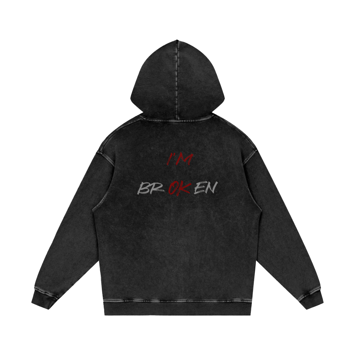 Acid Wash Oversize Hoodie - I'm Broken